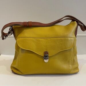Valentina Yellow Leather Shoulder Bag with Brown Strap